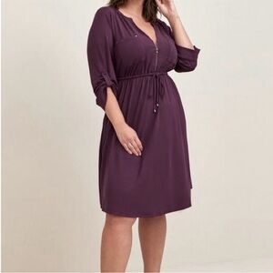 Plus-Size Plum Zip Front Drawstring Waist Dress 3x